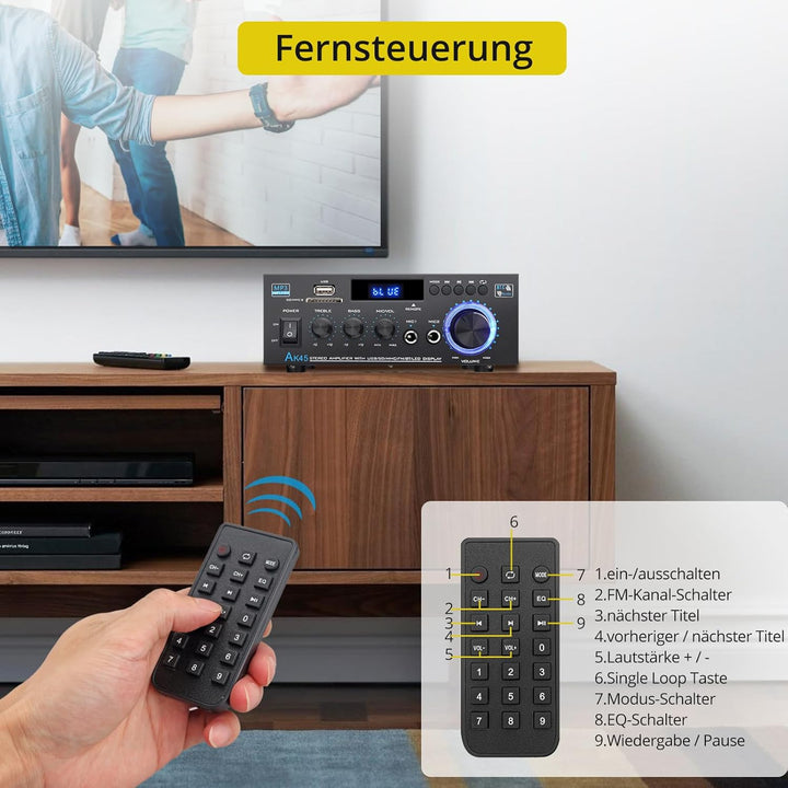 PROZOR Verstärker HiFi Digitaler Audio Verstärker Audio Power Stereo Verstärker AK-45 Receiver Bluet