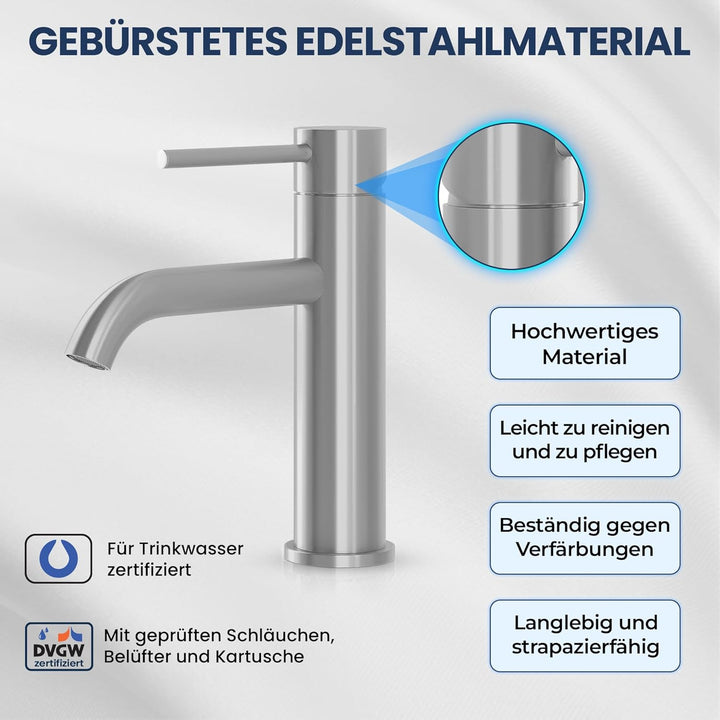 Søvang Wasserhahn Bad – Waschtischarmatur 18,3 cm, Waschbeckenarmatur Gebürsteter Edelstahl, Anti-Fi