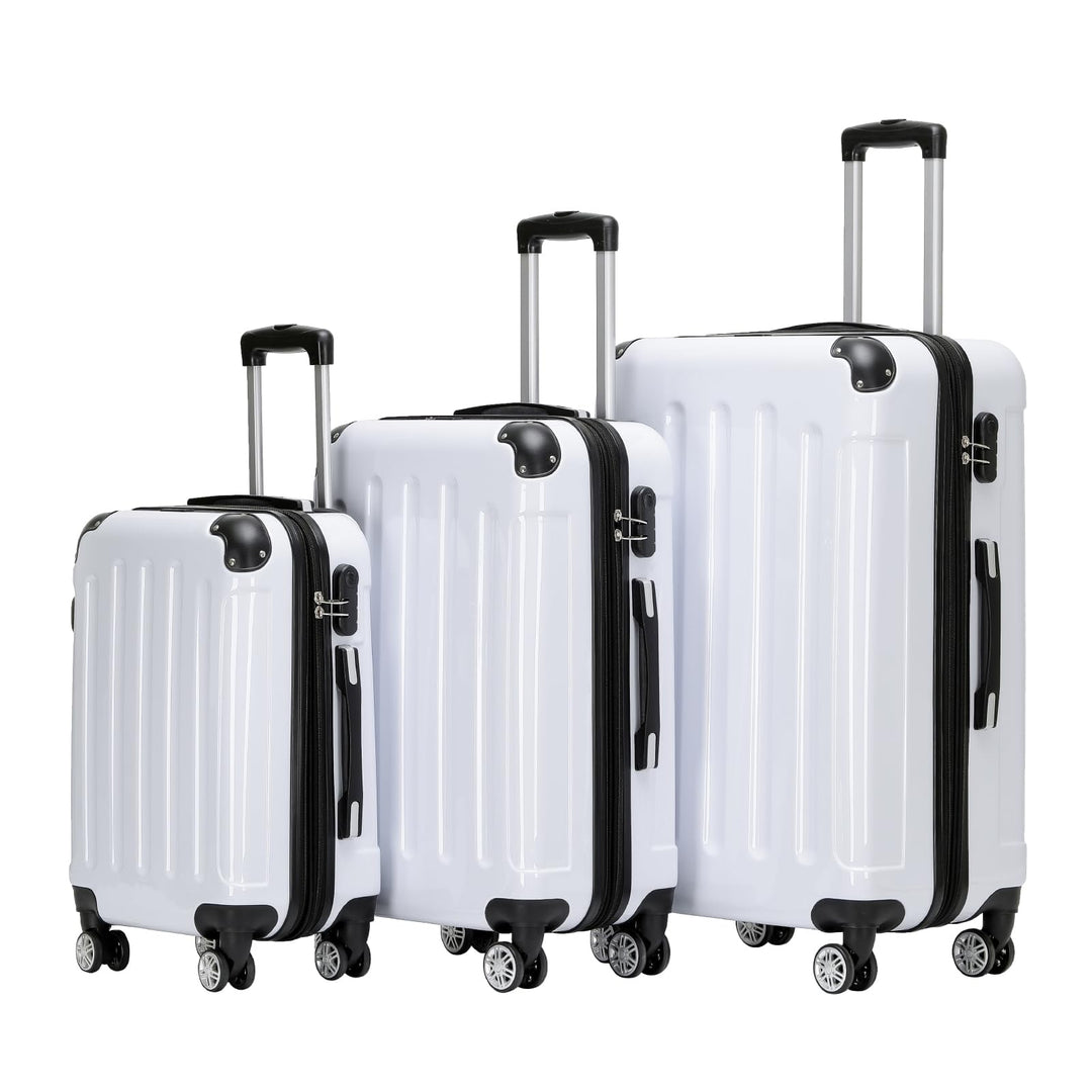 BEIBYE Zwillingsrollen 2048 Hartschale Trolley Koffer Reisekoffer in M-L-XL-Set in 15 Farben (White,