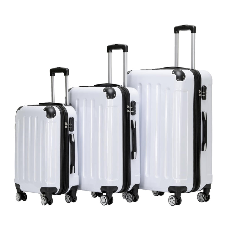 BEIBYE- 3er Kofferset Hartschalen-Koffer Reisekoffer Trolley Rollkoffer Set Reisekofferset (Weiss),