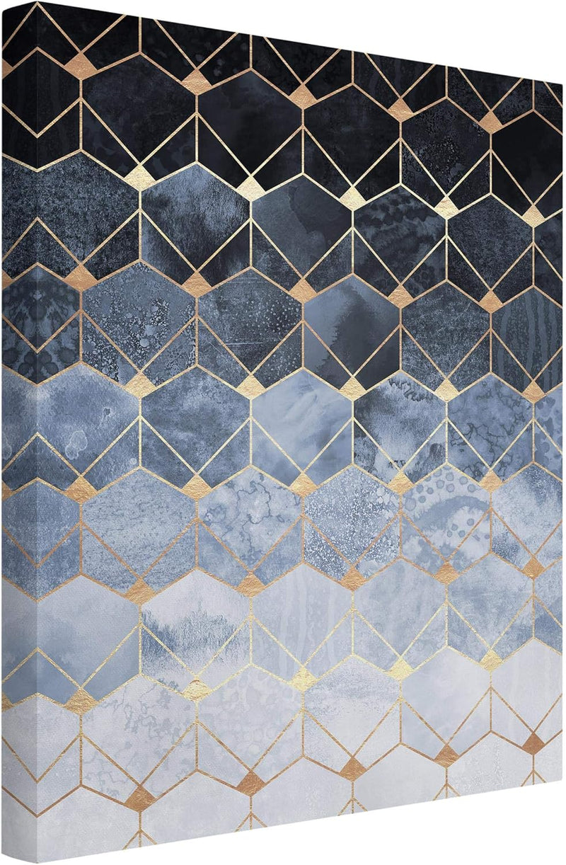 Leinwandbild Blaue Geometrie goldenes Art Deco Bild auf Leinwand 40x30 cm 40cm x 30cm, 40cm x 30cm