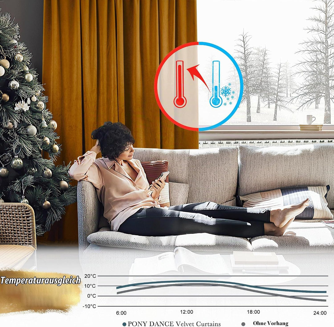 PONY DANCE Samtvorhang Kräuselband Gardinen Samt Gold Wohnzimmer Vorhänge (300g/m²) 2er Set H 240 x