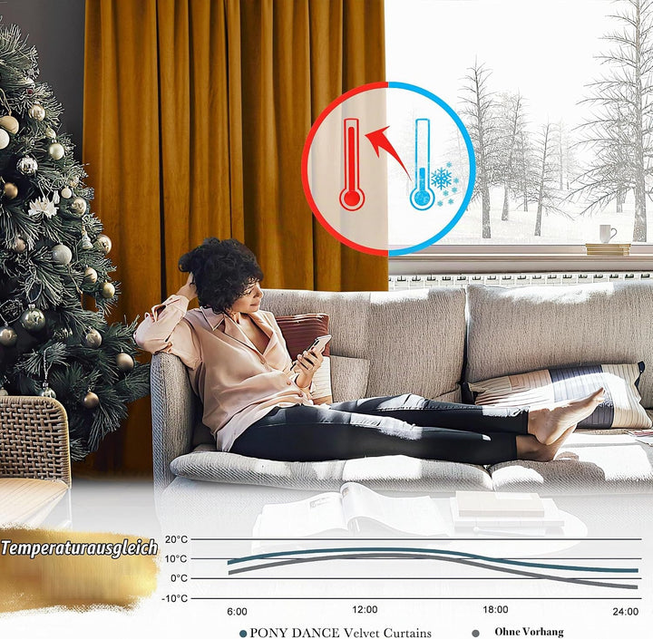 PONY DANCE Samtvorhang Kräuselband Gardinen Samt Gold Wohnzimmer Vorhänge (300g/m²) 2er Set H 240 x