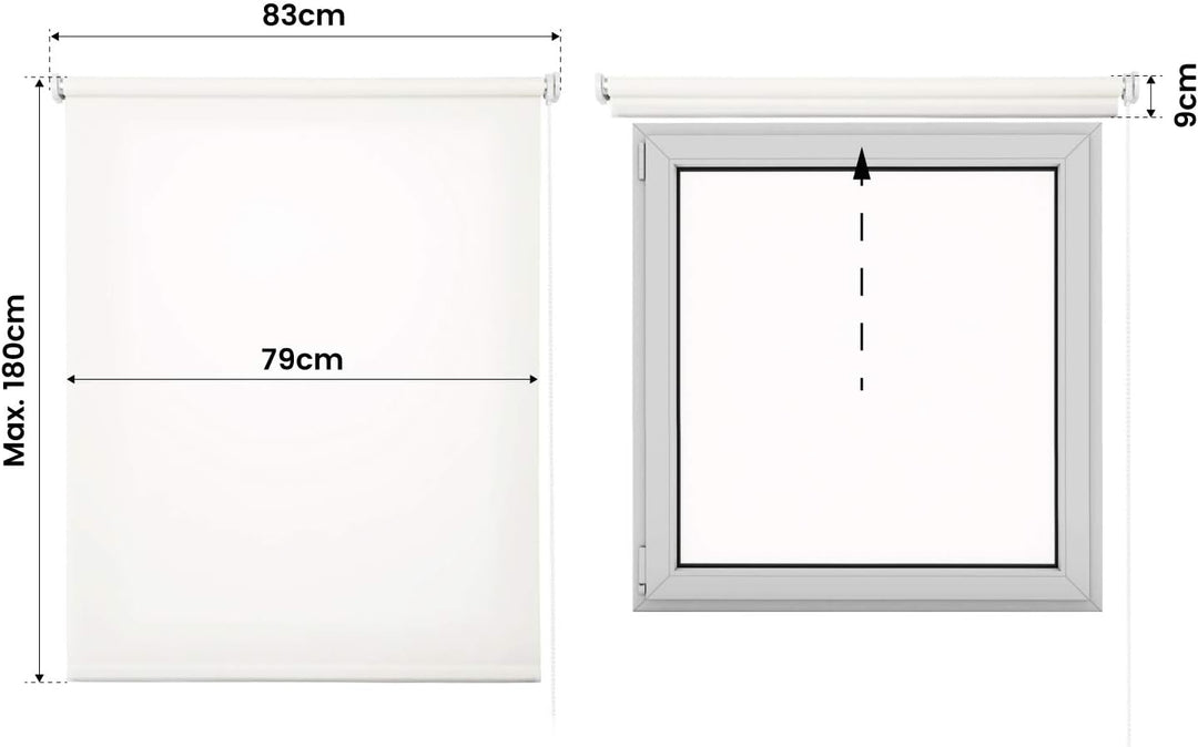 STORESDECO Lichtdurchlässig Rollo, Glatt, Rollo für Fenster und Türen | Weiss, 80 cm x 180 cm 80 cm