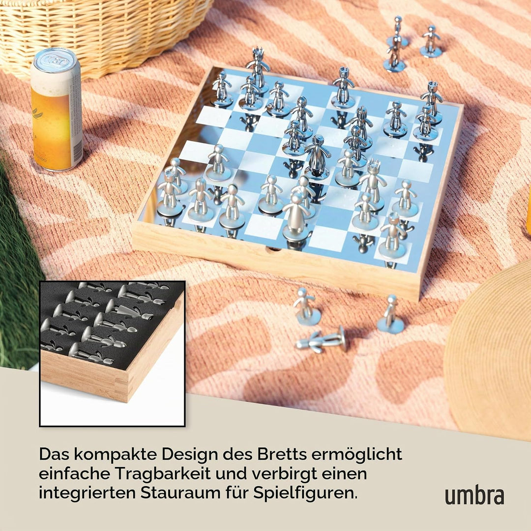 Umbra Buddy Schachspiel, Eschenholz, Natur, 36 x 36 x 6 cm, 33-Einheiten Modern, Modern