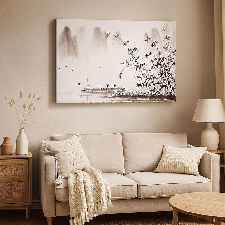 ARTTOR Bilder auf Leinwand 100x70cm Leinwandbild Bambus schwarz China Gross Wanddeko Bild Schlafzimm