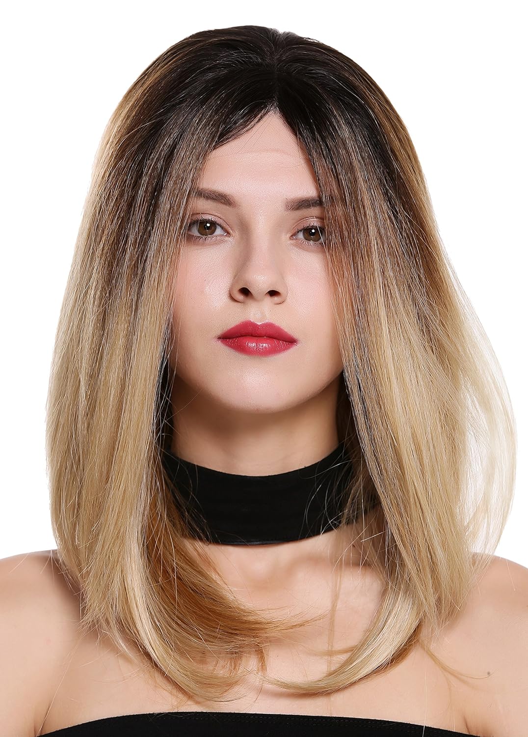 WIG ME UP - DW2553A-MF-44-Y-SC1911 Perücke Damenperücke Lace-Front Teil-Mono lang glatt Ombre Mix Du