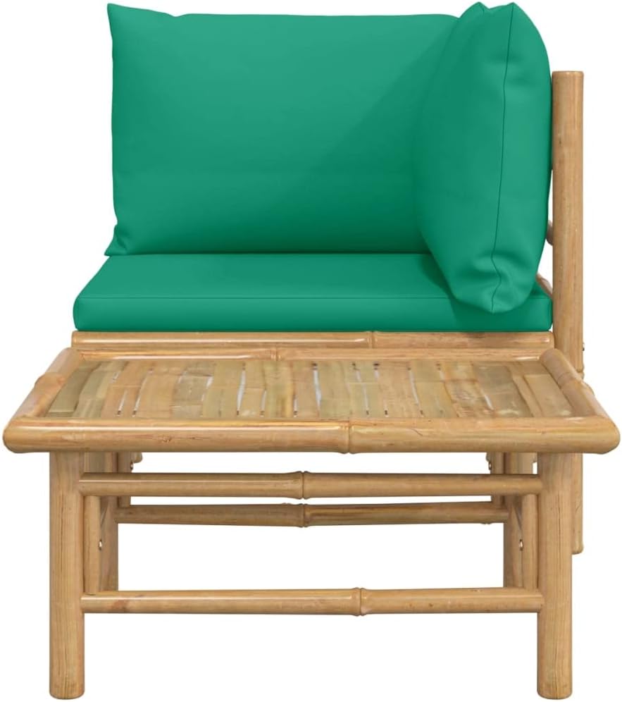 vidaXL 2-TLG. Garten-Lounge-Set mit Grünen Kissen Bambus Eckteil + Tisch Grün, Eckteil + Tisch Grün