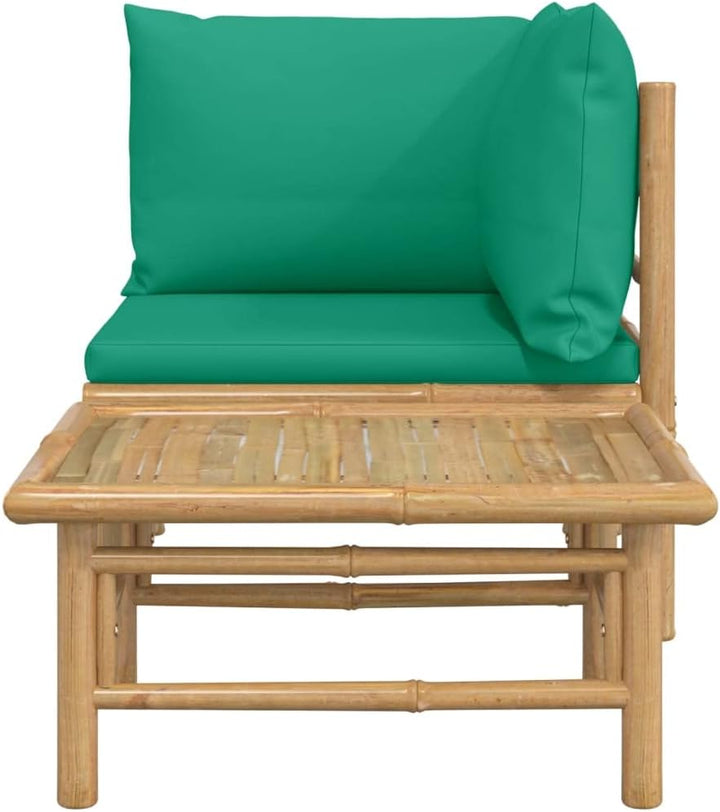 vidaXL 2-TLG. Garten-Lounge-Set mit Grünen Kissen Bambus Eckteil + Tisch Grün, Eckteil + Tisch Grün