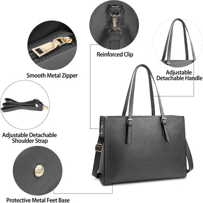 NUBILY Handtasche Shopper Damen Grosse Schwarz Handtasche Leder Umhängetasche Arbeitstasche Gross La