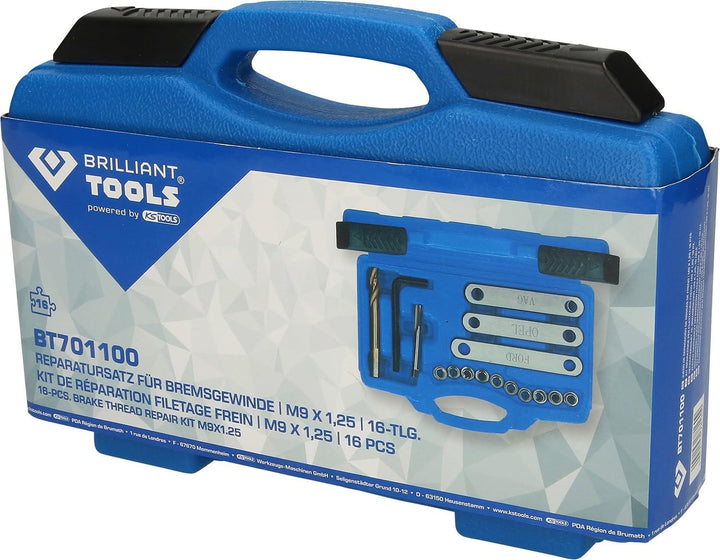 BRILLIANT TOOLS BT701100 Reparatursatz für Bremsgewinde, M9 x 1,25, 16-tlg [Powered by KS TOOLS]