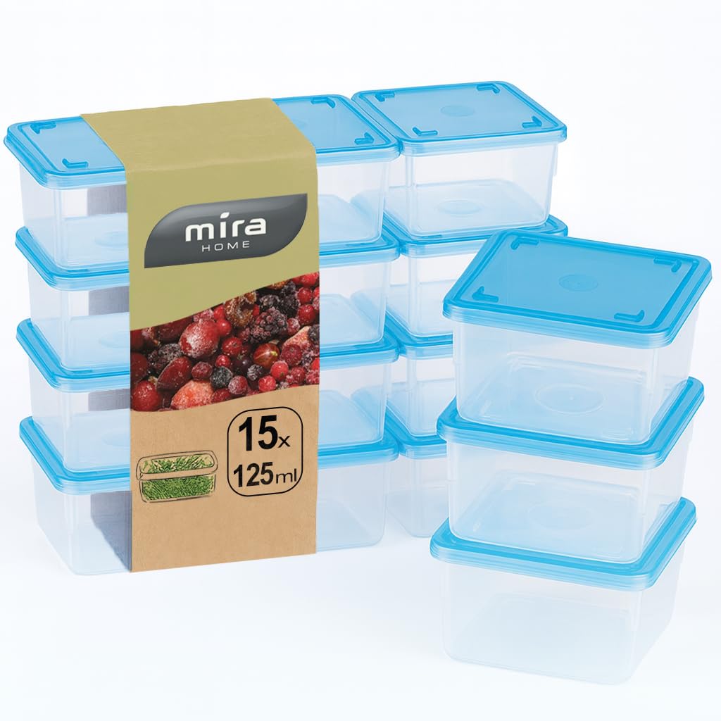 MiraHome Gefrierdosen Set 15x0,125L Rechteckig Durchsichtig Blau – Perfekt in der Küche zur Aufbewah