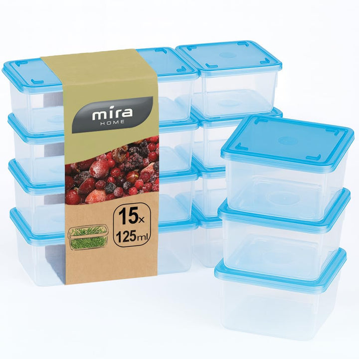 MiraHome Gefrierdosen Set 15x0,125L Rechteckig Durchsichtig Blau – Perfekt in der Küche zur Aufbewah