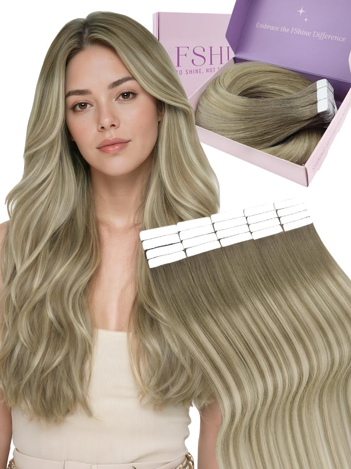 Fshine Tape in Extensions Echthaar 30cm 30g 20 Stücke Haarverlängerung Echthaar Tape in Extensions B