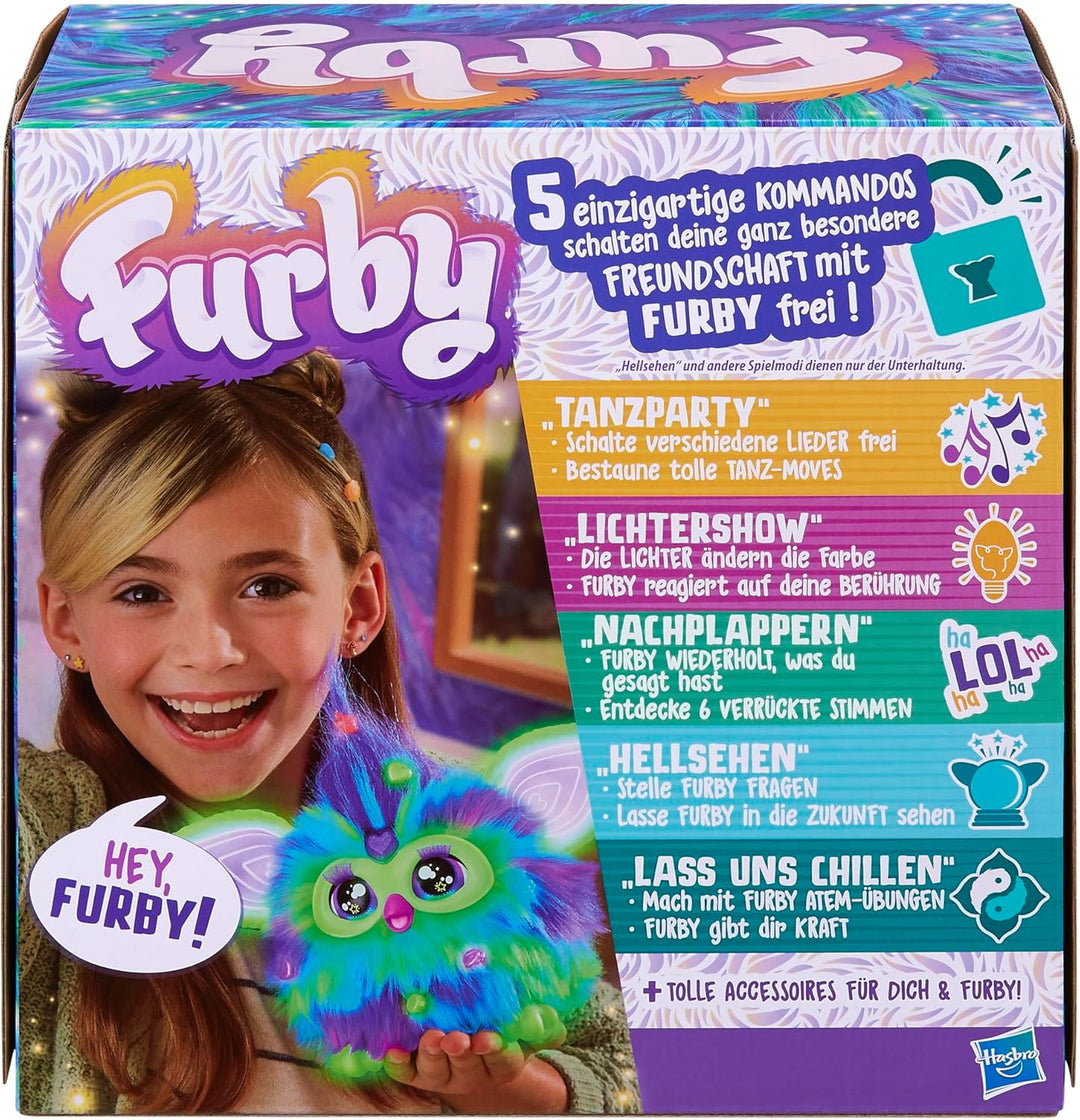 Furby Galaxy, leuchtet im Dunkeln, interaktives Plüschspielzeug - Deutsche Fassung, Silber/Blau/Lila