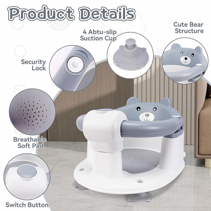 Badewannensitz Baby ab 6 Monate,Baby Badewannensitz,Bär Rutschfester Badesitz Baby,Sicherer Tragbare