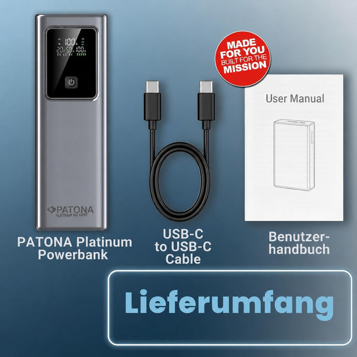PATONA Platinum Powerbank 20.000mAh PD100W | 74Wh Power Bank mit Li-Ion Batterie | Schnellladung | 2