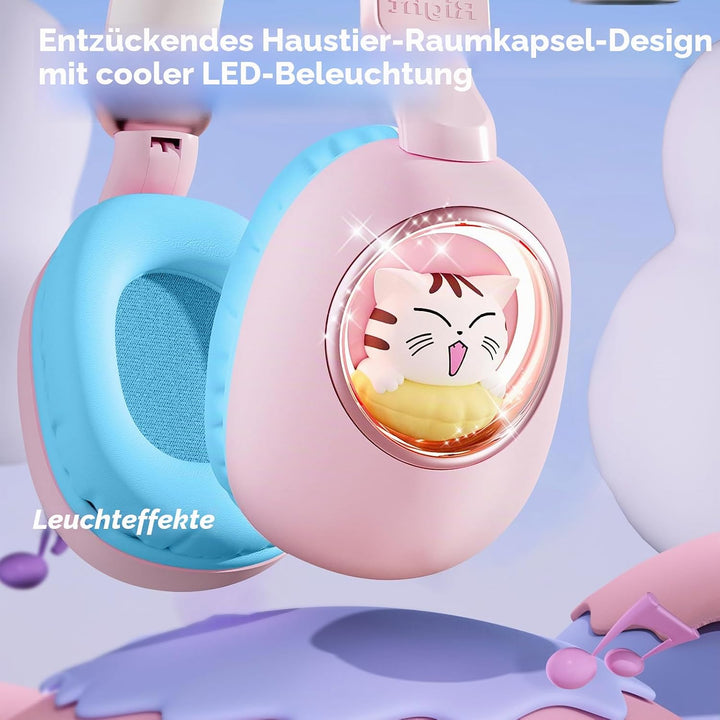 Kinder Kopfhörer mit Katzenohren, Bluetooth 5.4 Over-Ear Noise Cancelling Kopfhörer mit Mikrofon, LE