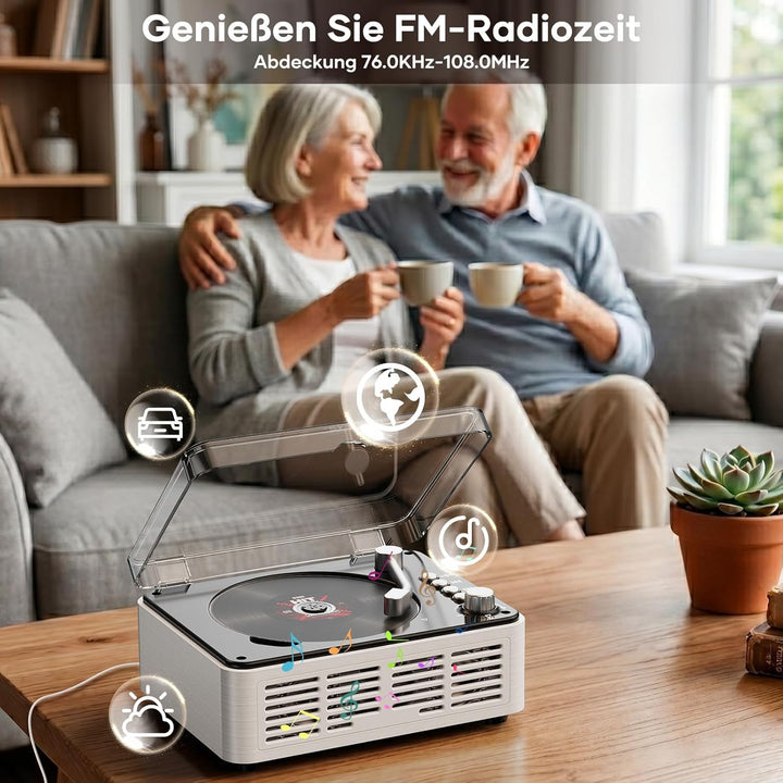 Tragbarer Bluetooth CD Player mit Fernbedienung - Timzeit Weisse Retro CD Spieler mit HiFi-Sound Lau
