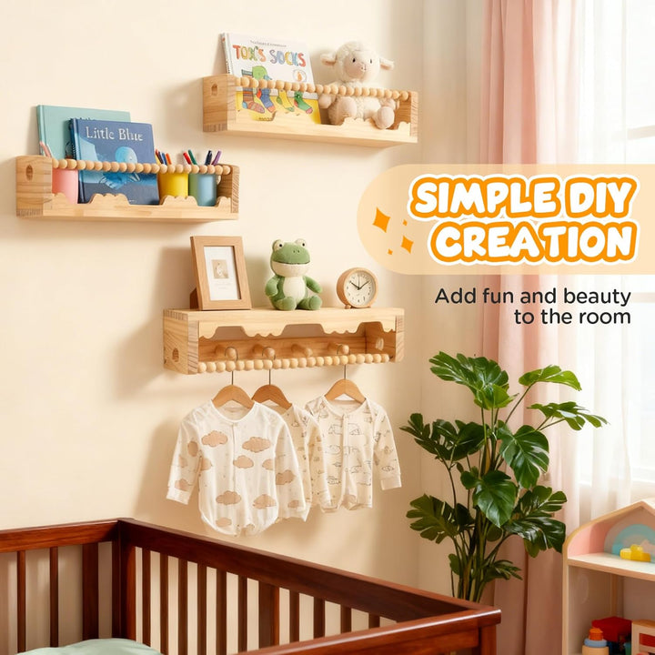 Wandregal Kinderzimmer 3er Set, Bücherregal Kinder Wand für Spielzeug Bilder und Bücher, 40cm Regal