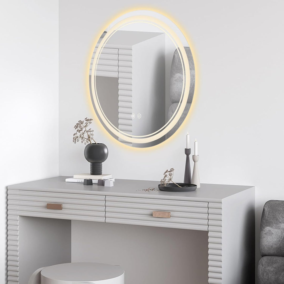 Badezimmerspiegel mit Beleuchtung, 60cm Runder Spiegel | Wandspiegel, Antibeschlagfunktion, 3 Farbte