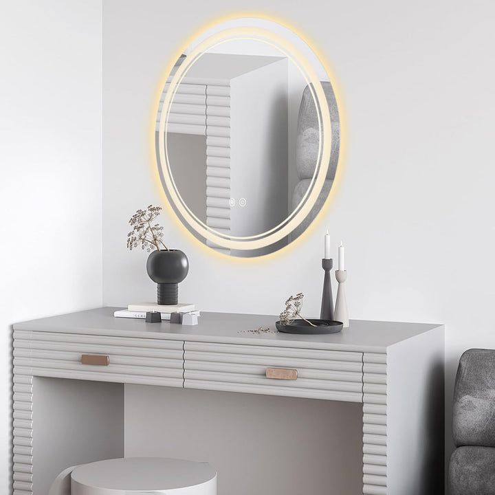 Badezimmerspiegel mit Beleuchtung, 60cm Runder Spiegel | Wandspiegel, Antibeschlagfunktion, 3 Farbte