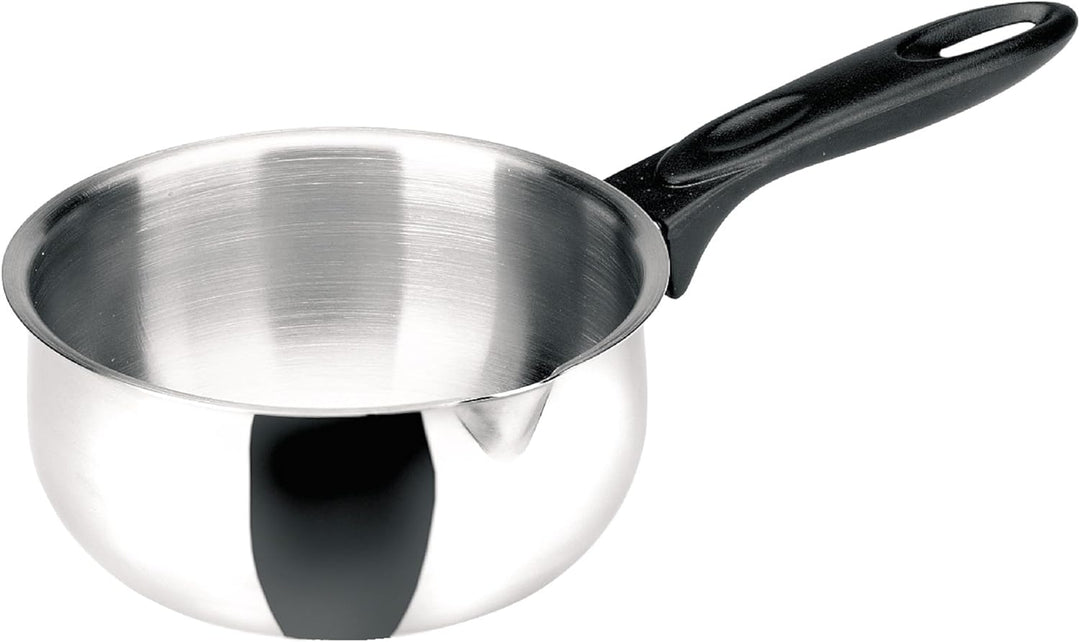 IBILI Stielkasserolle Clásica gewölbt 16 cm aus Edelstahl/Kunststoff, Silber/schwarz, 16 cm