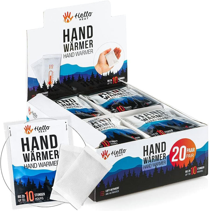 Hello Heat - 40,20 oder 10 Paar Handwärmer - Wärmepads für 8 Stunden Wärme - Sofort aktivierbare Tas