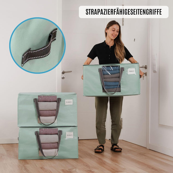 VENO 10er-Pack Umzugstaschen XXL(87 Liter) mit Sichtfenster, Faltbare Aufbewahrungstasche, Starke Gr