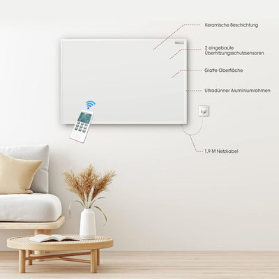 Infrarotheizung mit Thermostat - Infrarot Wandheizung - Elektroheizung 580 Watt - Heizplatte Heizpan