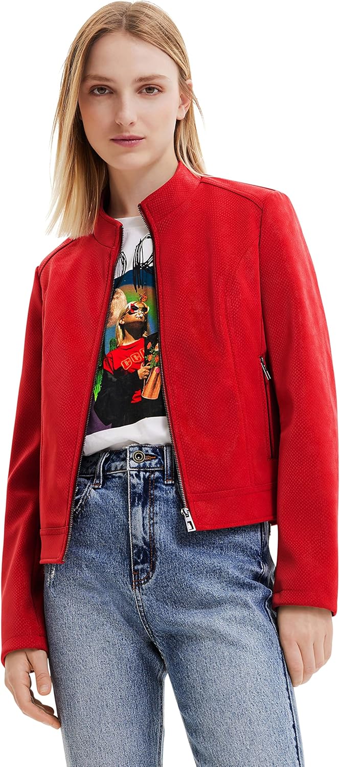 Desigual Damen PU Coat XS Rot, XS Rot