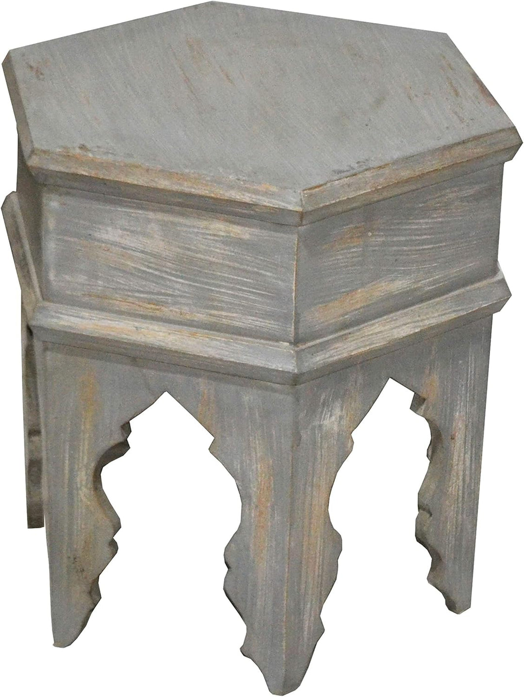 Marokkanischer Vintage Beistelltisch Hocker aus Holz Inam Grau ø 50cm rund | Orientalischer runder T