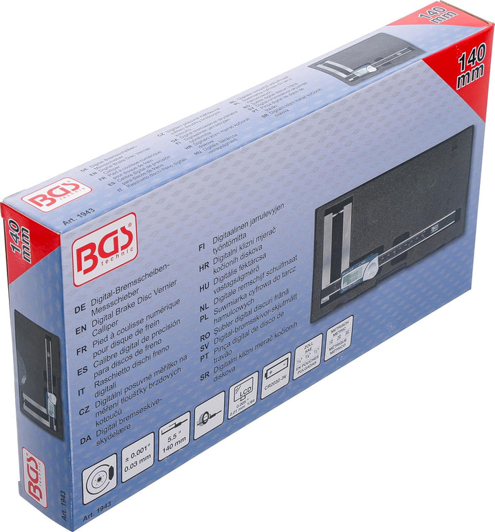 BGS 1943 | Digital-Bremsscheiben-Messschieber | 140 mm | mm + Zoll | inkl. Kunststoff-Kassette, 140
