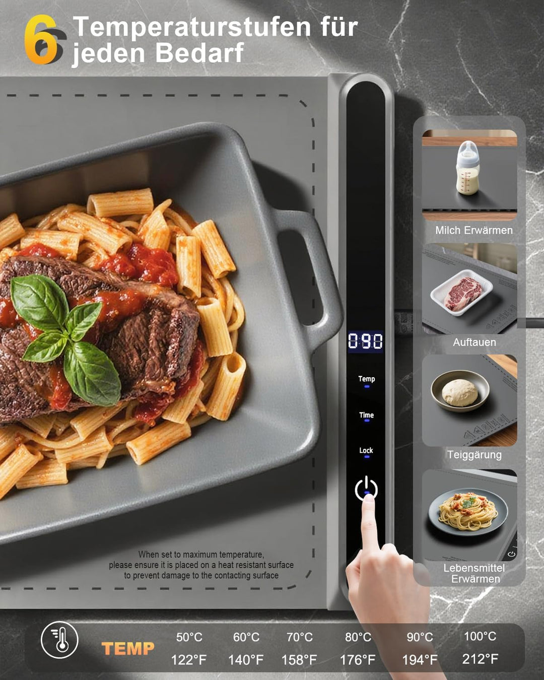 AUTOPkio Warmhalteplatte Elektrisch, Speisenwärmer Wärmeplatte 300W für Speisen Buffetwärmer 6 Tempe