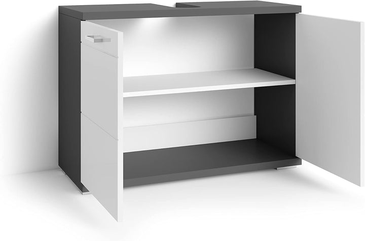 byLIVING Nebraska Waschbeckenunterschrank/Anthrazit matt, Hochglanz weiss lackiert / 2-türig, Holzwe