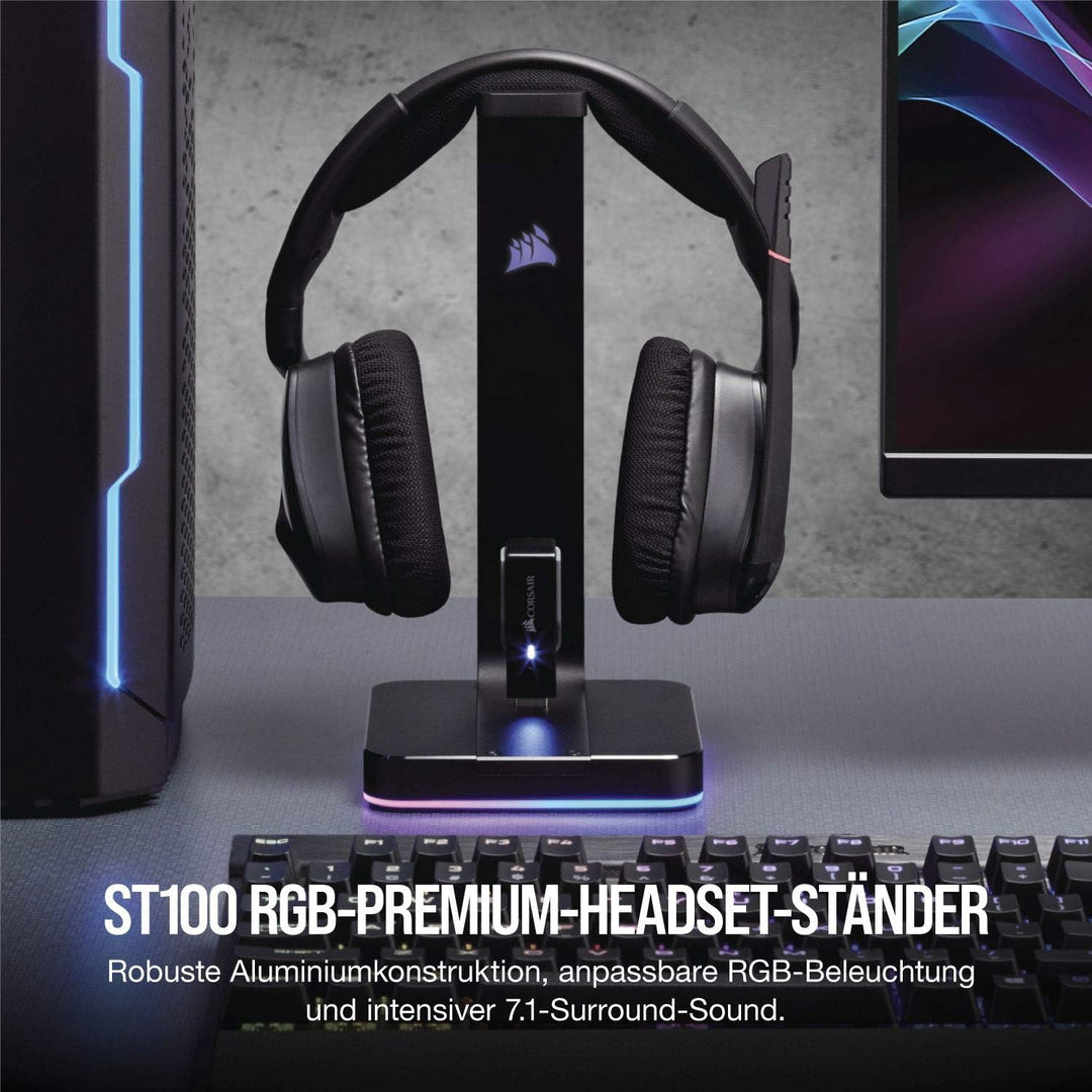 Corsair ST100 Premium Kopfhörer-Ständer (2x USB 3.1, Aluminium, 7.1 Dolby Audio Ausgang) schwarz RGB