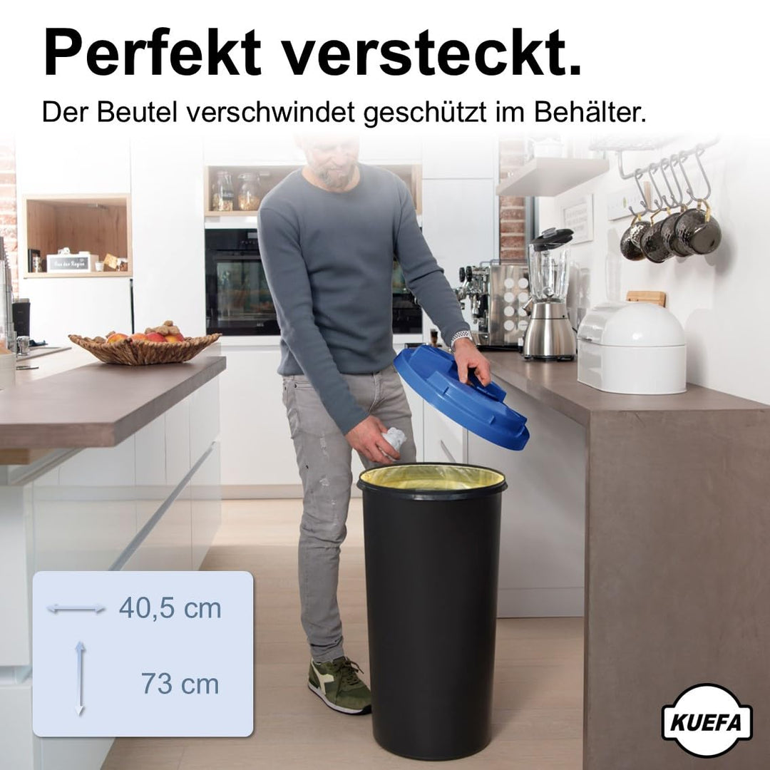 KUEFA BSC LA 60L Mülleimer, Müllsackständer, Gelber Sack Ständer, inkl. Klemm-Ring und Laserbeschrif