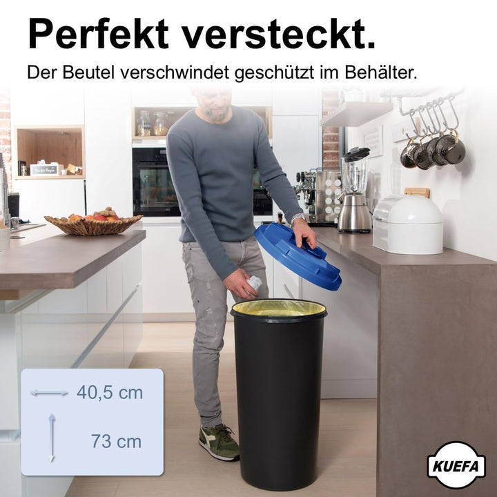 KUEFA BSC LA 60L Mülleimer, Müllsackständer, Gelber Sack Ständer, inkl. Klemm-Ring und Laserbeschrif
