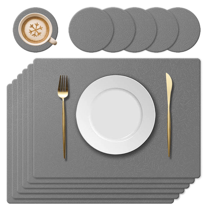 KERYCHIN Platzset aus Silikon und Rund Untersetzer Set mit Blattmuster, Hitzebeständig 230°C, Rutsch
