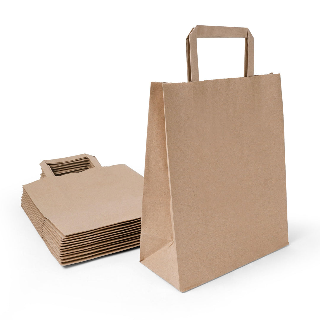 Inoverse 250 Stück Papiertragetaschen, Geschenktüten, 22+10x28 cm Papiertüten mit Henkel, Braun Kraf