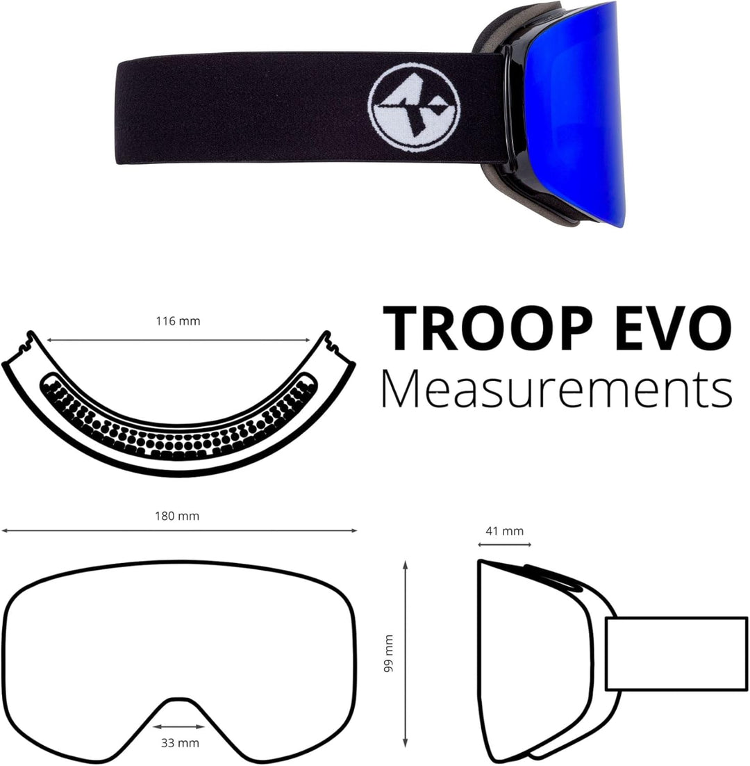 NAKED Optics The TROOP EVO Skibrille Männer, Ski Brille Frauen, Snowboardbrille, Skibrille mit Wechs