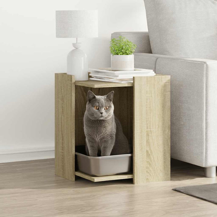 Katzenklo Sonoma Eiche 42x42x51 cm Holzwerkstoff stilvolles Katzenmöbel mit verstecktem Katzenklo Be