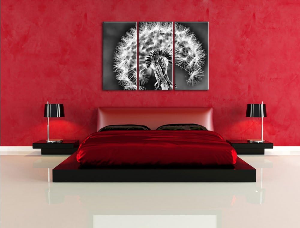 Pixxprint Marienkäfer auf Pusteblume/Format: 3-Teiler (120x80cm) cm/Leinwandbild fertig bespannt Wan