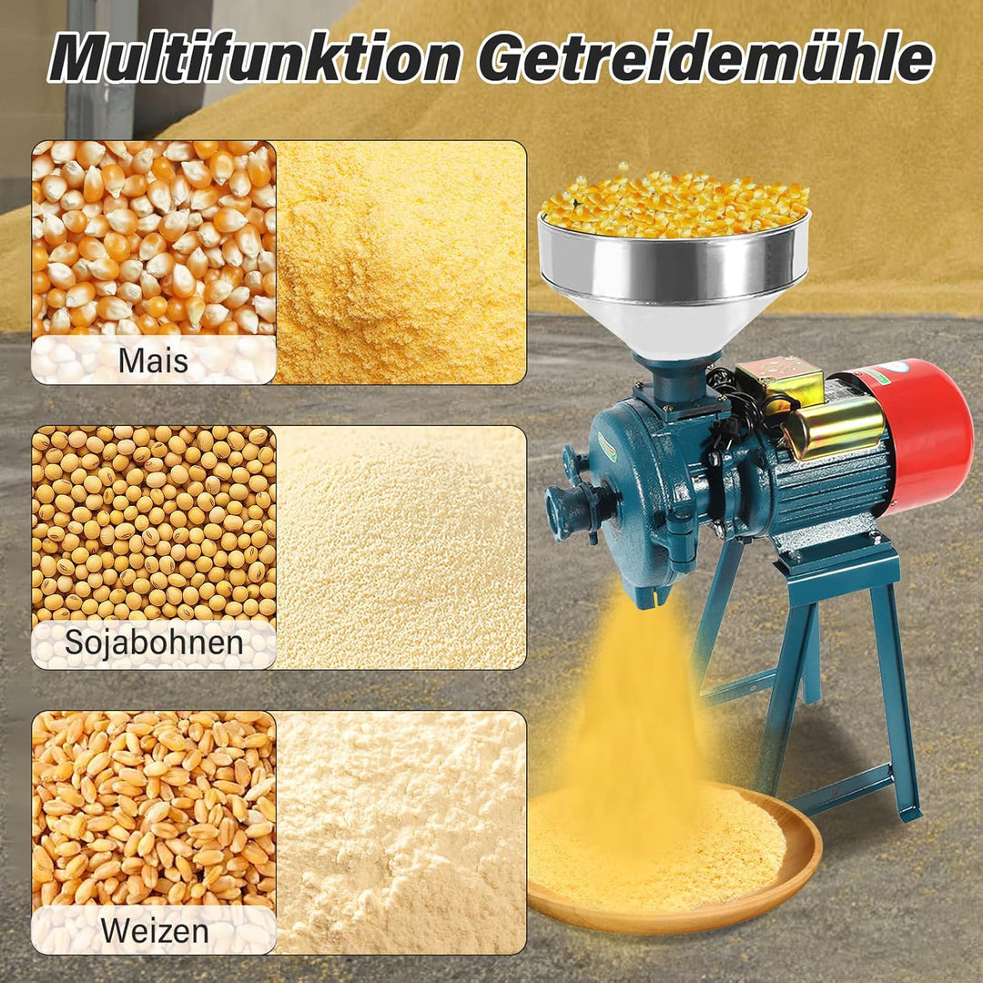 2200W 220V Getreidemühle, Elektrische Getreidemühle, Getreidemühle Mühle Nussmühle mit Trichter, Kom
