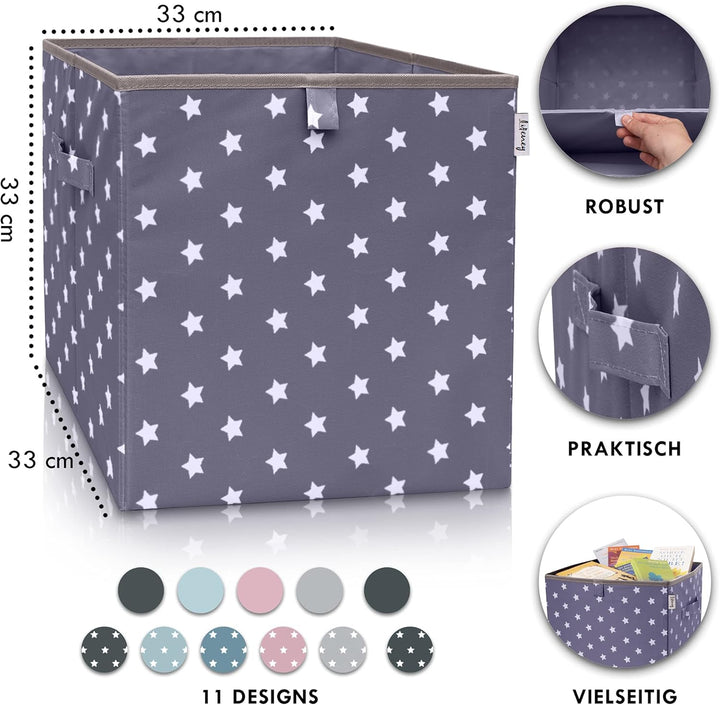 Aufbewahrungsbox mit Sternenmotiv in Dunkelgrau, Spielzeugbox mit Sternen passend für Würfelregale,