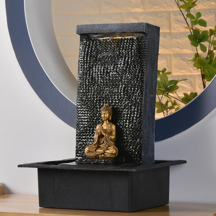 Zen Light Zen'Light Zenalität Wasserwand - Innenbrunnen mit gelbem LED -Spot - grosser Tischbrunnen