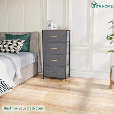 YITAHOME kommode Schmal, Schrank mit 4 Schubladen aus Stoff, Aufbewahrungskommode Industrial Stil fü