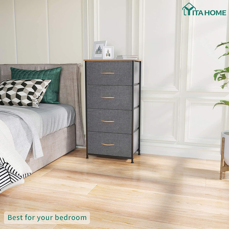 YITAHOME kommode Schmal, Schrank mit 4 Schubladen aus Stoff, Aufbewahrungskommode Industrial Stil fü