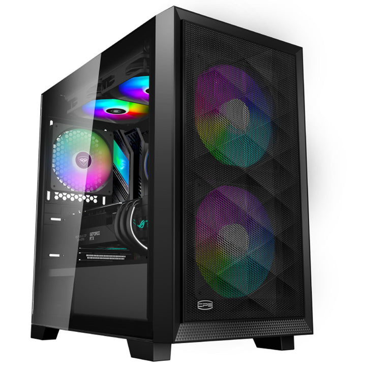 PCCOOLER CPS C3D310 M-ATX PC-Gehäuse mit Glasfenster, 2X 120mm ARGB-Lüfter, unterstützt 240/280mm Wa