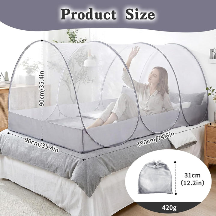 Pop Up Moskitonetz Bett 190x90x90cm Gross, Faltbares Bettzelt für Reise Camping Outdoor, Moskitonetz